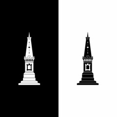 A Black and white illustration of the symbol of Jogja, Tugu Yogyakarta. downtown Jogja which is one of the tourist destinations and is always crowded at night