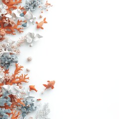 Vibrant Coral Reef Scene Featuring Colorful Fish, Coral, Sea Life and Underwater Ecosystem Elements in Abstract Design