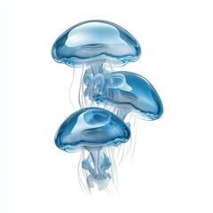 Three Ethereal Jellyfish with Transparent Bodies Floating Gracefully in a Calm Ocean Environment, Capturing the Essence of Marine Life and Beauty