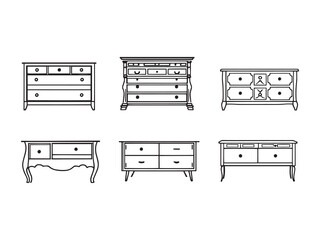 Minimalist line art illustration of a wooden dresser furniture