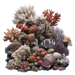 Vibrant Coral Reef Scene with Colorful Fish in Marine Environment Showcasing Diverse Coral Species and Underwater Life