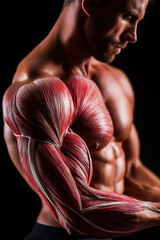 Muscular system Athlete with illustration of skeletal muscles on his arm