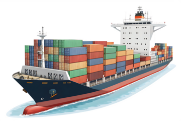 A large container ship loaded with multicolored cargo containers, ready for maritime transport, isolated  PNG file