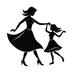 Joyful mother and daughter twirling and dancing together in a loving embrace silhouette