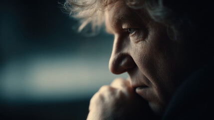 portrait of political scientist positioned on left side of frame with contemplative expression