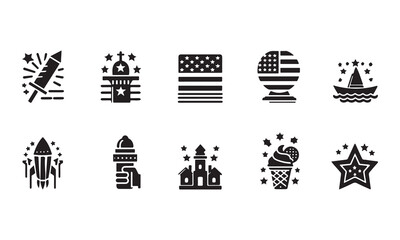 Obraz premium Set of 4th of JULY icon for independence day silhouette vector illustration