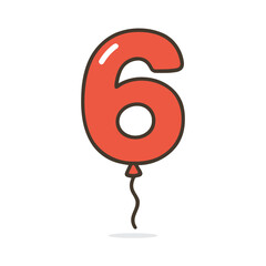 Red number 6 balloon vector illustration.