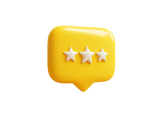 3D realistic five-star review icon, one of yellow color isolated on a transparent background in PNG format.