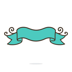 Obraz premium Simple turquoise ribbon banner with decorative swirls.