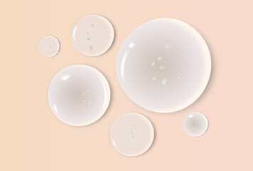 Gel serum texture. Clear skin care liquid drops. Cosmetic product examples.