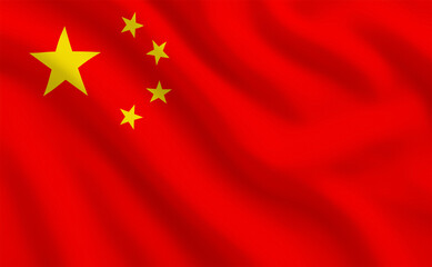 National flag of China waving in the wind, symbol of the People’s Republic of China with red background and five golden stars