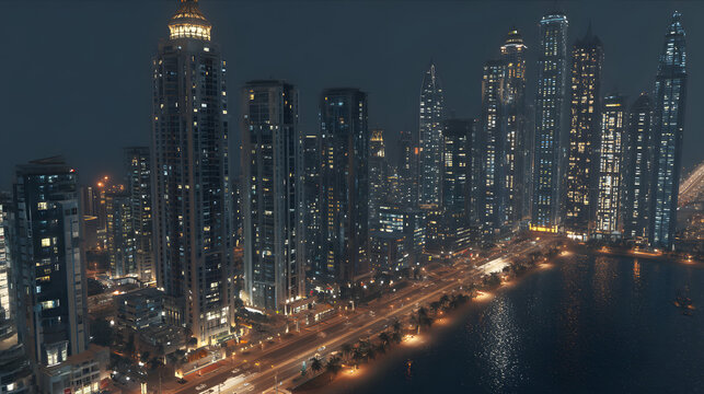 modern Arabic city at night glowing sky