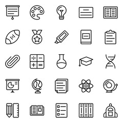 Collection of Basic School Related Vector Line Icons. Contains Icons like Bag, Bell, Biology, Board and more. Editable stroke. 48x48 pixels