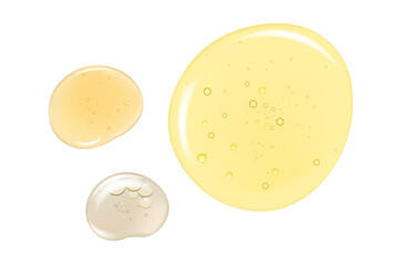 Gel serum texture. Clear skin care liquid drops. Cosmetic product examples.