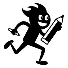Illustration of a mascot character holding a pencil and book