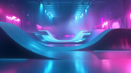Neon-lit, futuristic skate park - Powered by Adobe