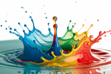 Vibrant splash of colorful liquid paint creating an abstract art piece on a transparent background. Pro PNG Make by AI
