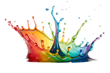 Vibrant splash of colorful liquid paint creating an abstract art piece on a transparent background. Pro PNG Make by AI