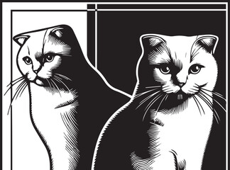 Scottish Fold Cat Vector in black and white