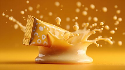 Creamy food art closeup of squeezed cream splash vibrant yellow background photography