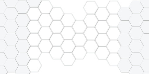 Abstract geometric technology embossed white hexagon on transparent honeycomb vector illustration background.