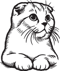 Scottish Fold Cat Vector in black and white