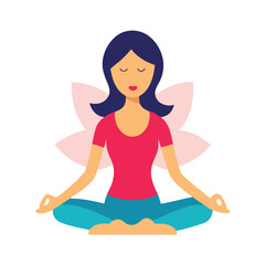 Fototapeta premium Woman meditating in lotus pose with a soft pink lotus flower behind her