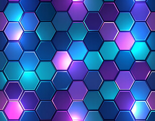 Abstract, colorful, hexagonal pattern with vibrant blue, purple, and pink hues.