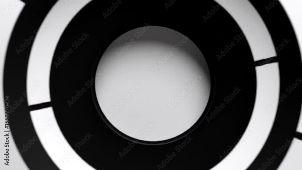 Poster abstract geometric animation of black and white segmented circles on a grey backdrop