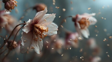 Delicate petals falling through air nature scene artistic composition tranquil environment