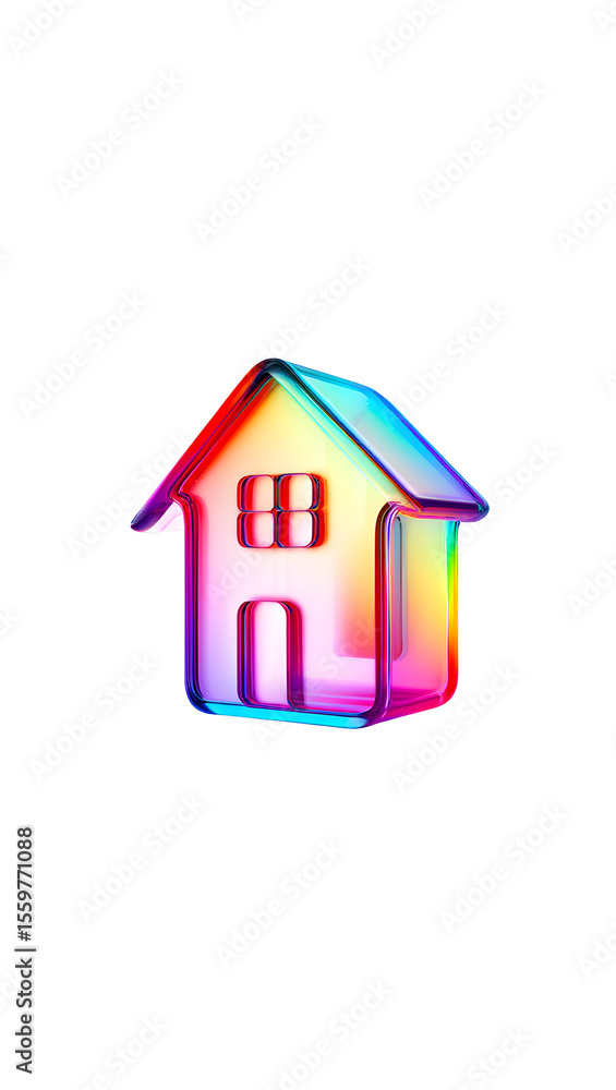Poster transparent house icon with rainbow gradient and glowing edges isolated on a transparent background