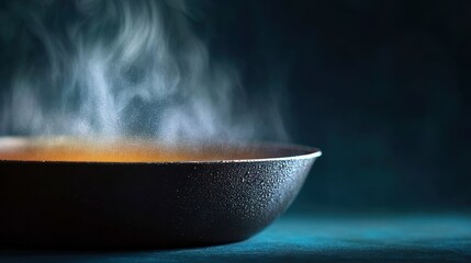 Culinary steam rising from metal pot kitchen food photography cozy close-up view
