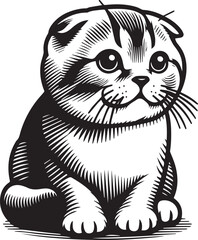 Scottish Fold Cat Vector in black and white