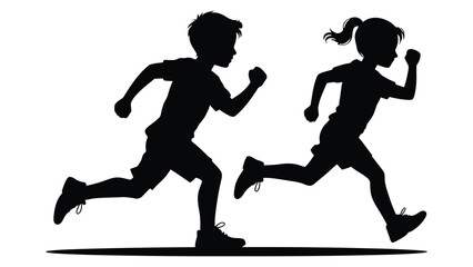 kids running various pose silhouette vector style with white background