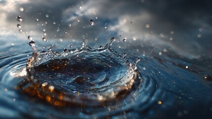 Unique perspective on raindrops splashing dramatically on water surface in nature