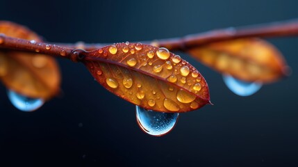 Water droplets on autumn leaves nature close-up tranquil environment macro view