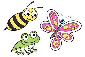 Bee, Frog & Butterfly – Cartoon Animal Outlines