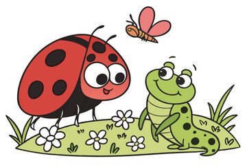 Cute Bug & Frog Trio – Kids' Coloring Book Style
