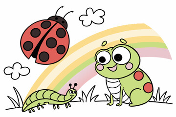 Cute Bug & Frog Trio – Kids' Coloring Book Style