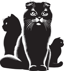 Scottish Fold Cat Vector in black and white