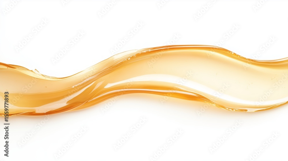 Poster honey-colored syrup flows gracefully across a light surface in an artistic abstract display of textu
