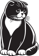 Scottish Fold Cat Vector in black and white