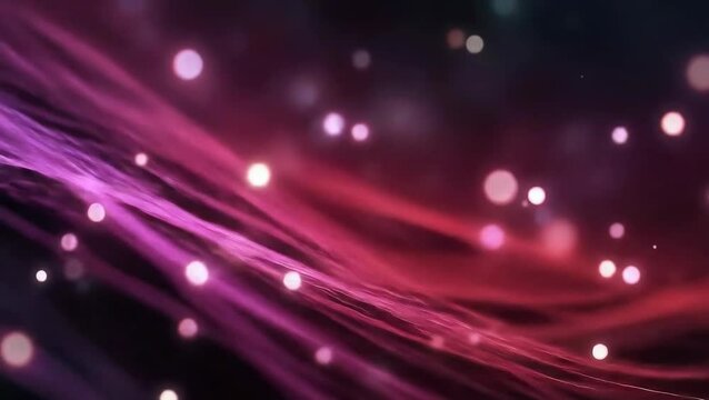 Soft, glowing pink and magenta lines flow gracefully across a dark background, interspersed with shimmering bokeh lights.