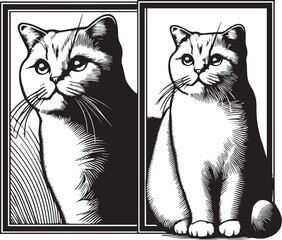 Obraz premium Scottish Fold Cat Vector in black and white