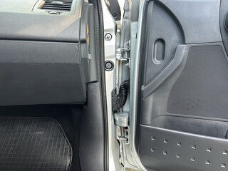 A comprehensive detailed closeup examination of the intricate mechanics found within a car door,...