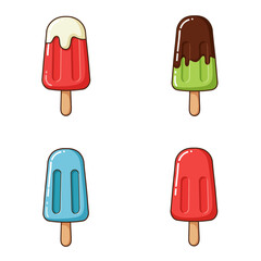 Ice cream popsicle icon set collection in flat style. Tasty dessert vector illustration. Sweet eating sign business concept. 
