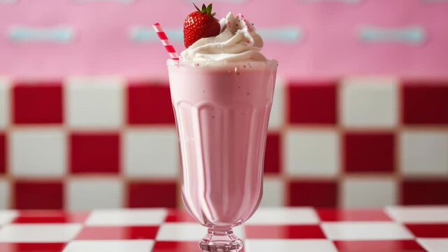 Strawberry milkshake in retro diner style