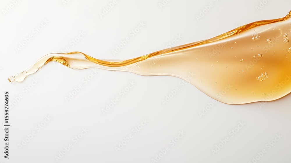 Poster golden liquid flowing gracefully on a white background creating a smooth and elegant shape in a stud