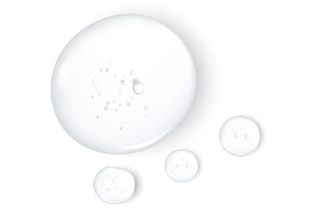 Gel serum texture. Clear skin care liquid drops. Cosmetic product examples.