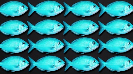 Sustainable Business Concept. Vibrant Blue Fish Arrangement on Black Background for Underwater and Marine Themes